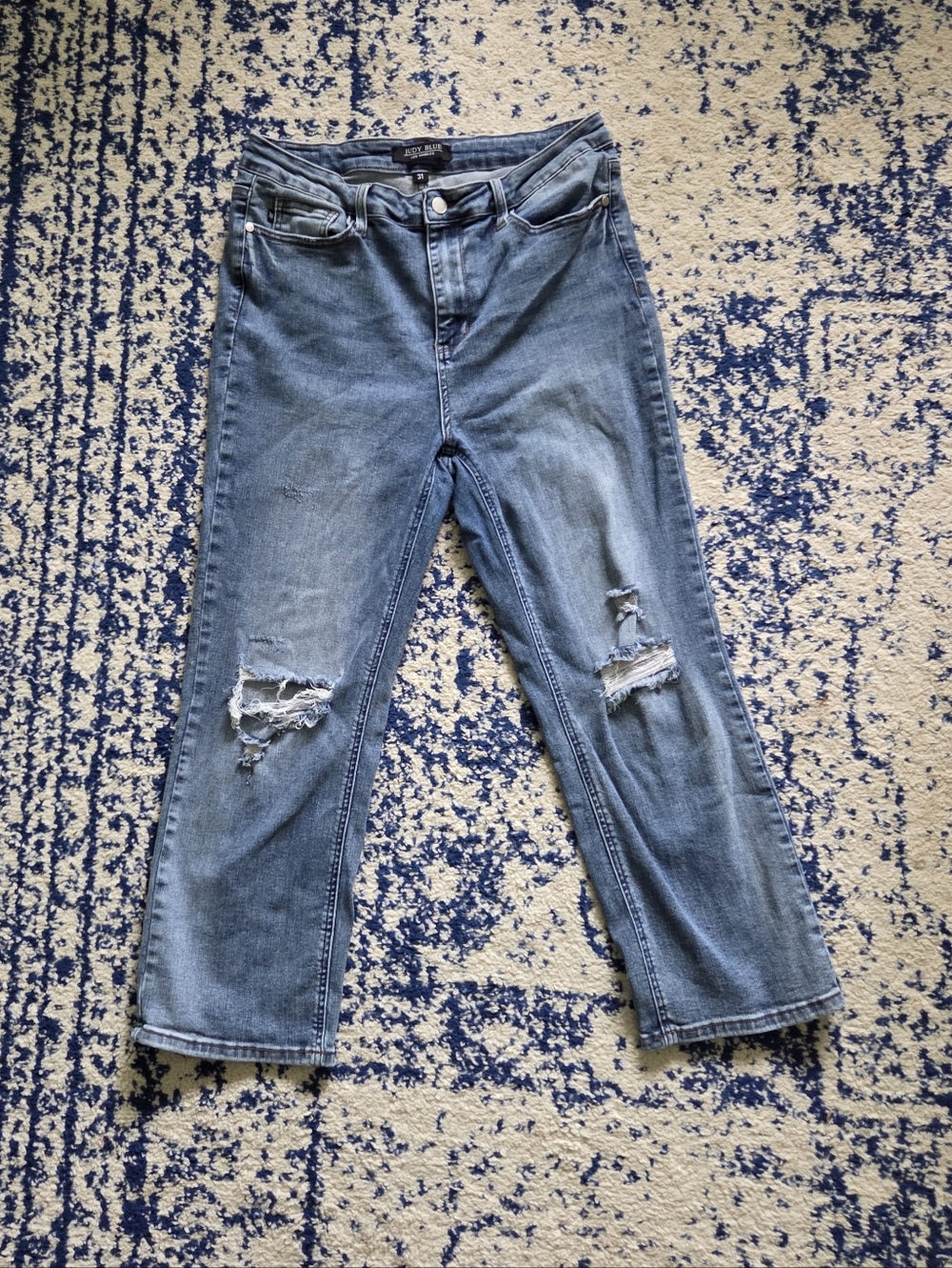 Judy Blue Medium Light Blue Distressed Boyfriend Jeans